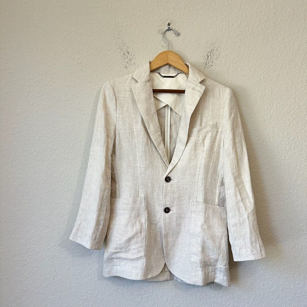 PERCIVAL Men's Linen Blazer w Large Pockets Relaxed Fit in Ivory